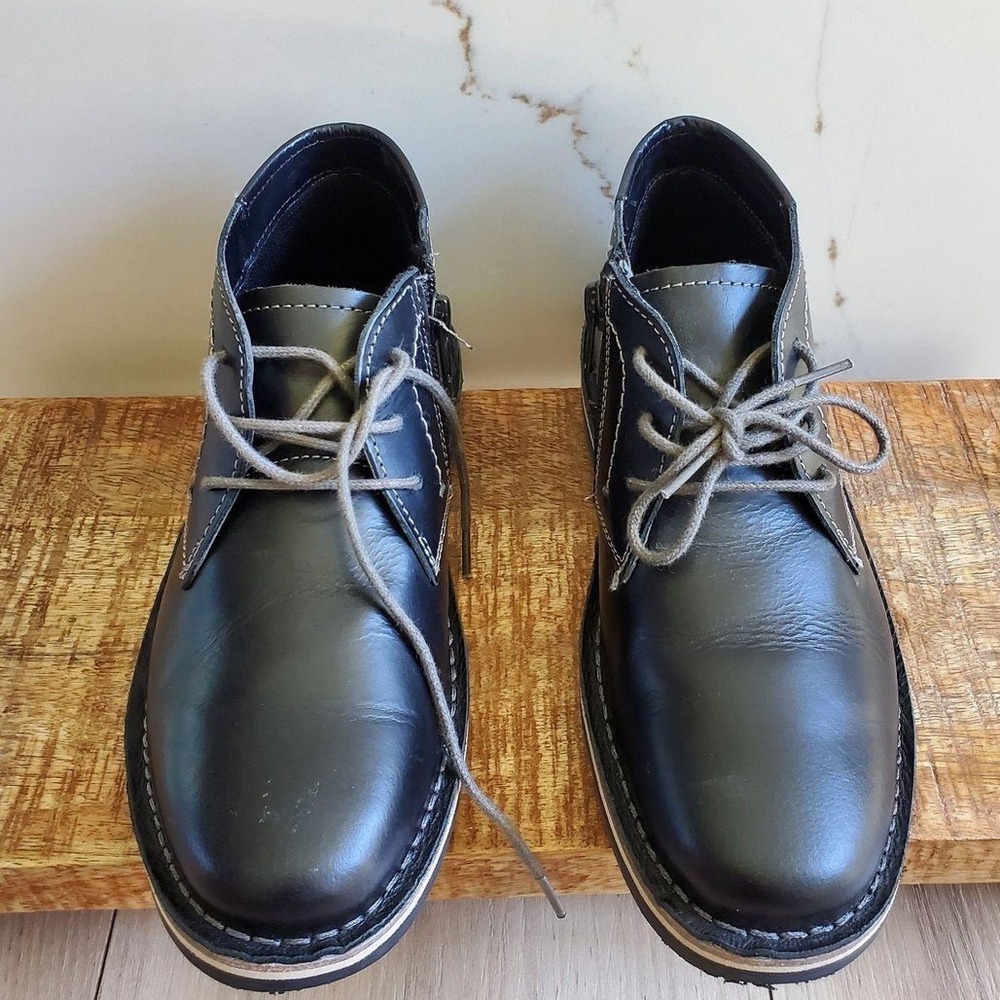 Steve Madden Boots Boys 3 Black Leather B Harkeen Chukka Zip Lace Up Casual